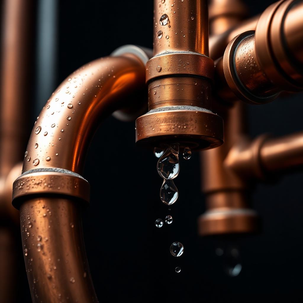 Polished copper plumbing detail